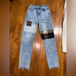 Hollister Blue Denim Jeans with Plaid Patches